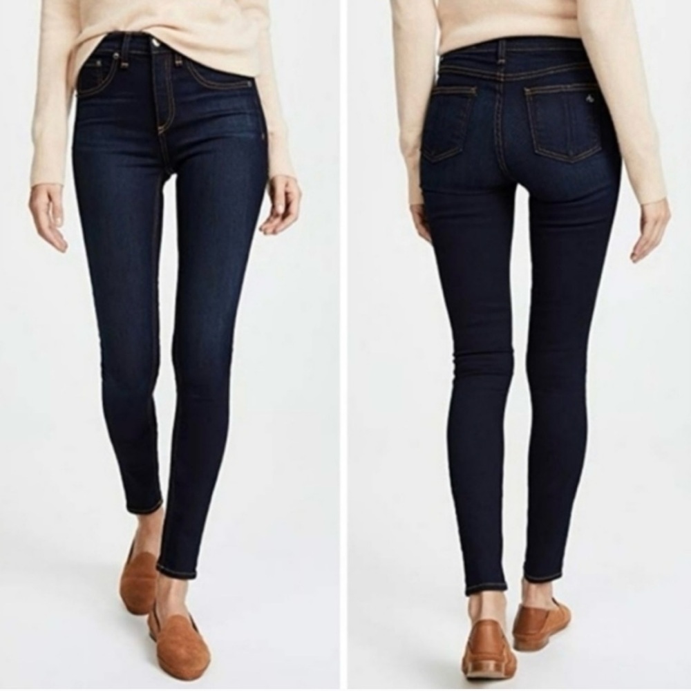 Rag & Bone High-Rise Skinny Jeans in Bedford Dark Blue Rinse